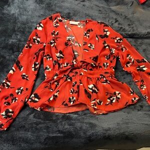 Vici Collection Floral Red Front-Tie Top in Women’s Large